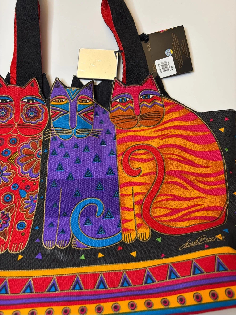 Laurel Burch Feline Friends Large Cut-Out Cats Canvas Tote Bag NWT